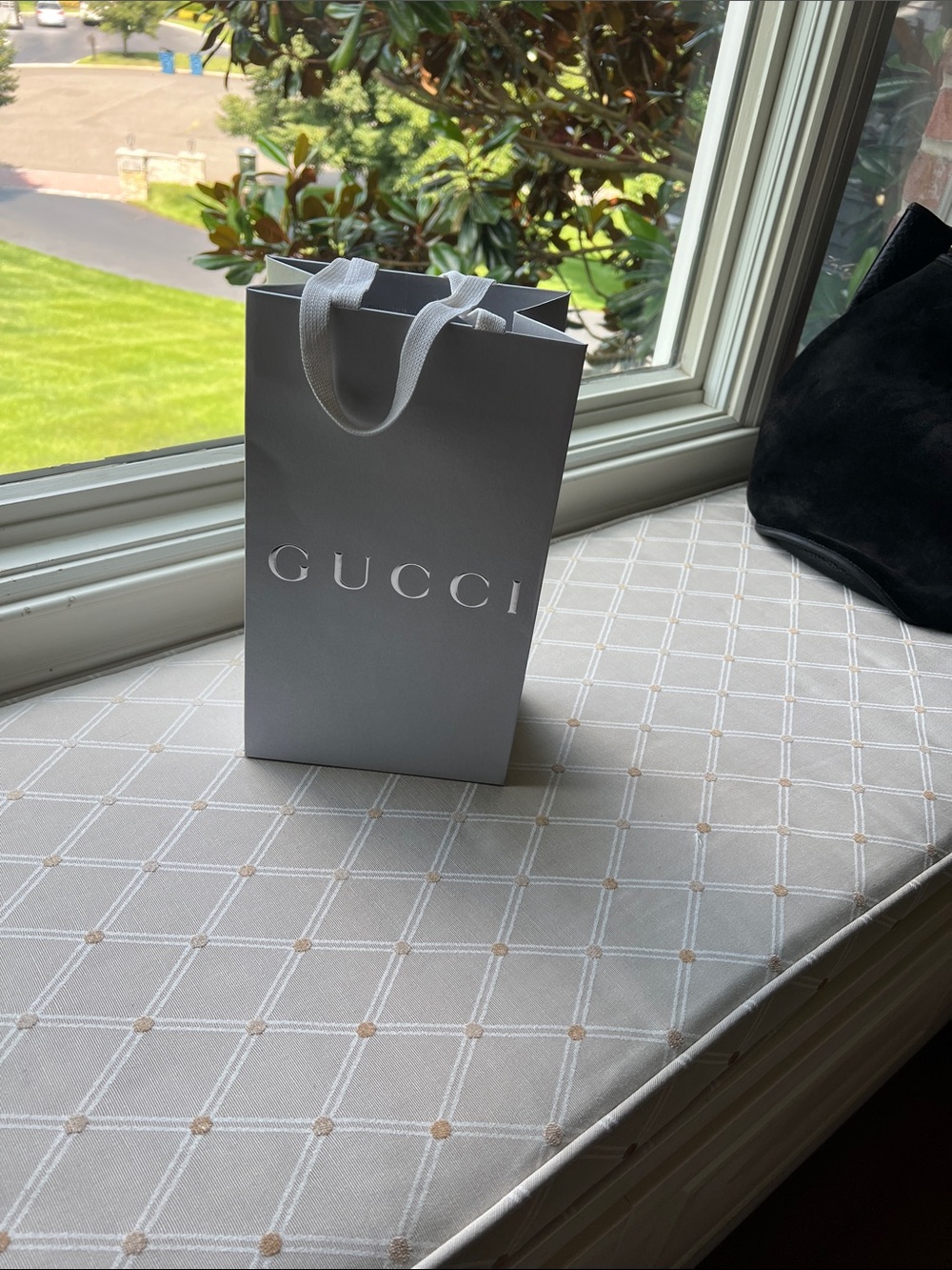 Gucci Silver Gift Shopping Bag 11.5 h x 6.5 w x 4 d